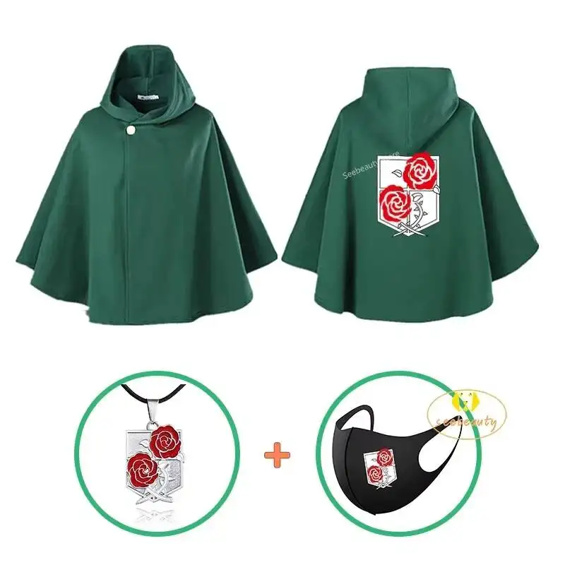 

3 PCS Attack On Titan Garrison Anime Rose Cloak Chuton Heidan Necklace Shingeki No Kyojin Anka Rico Orvud Cosplay Costume Cape