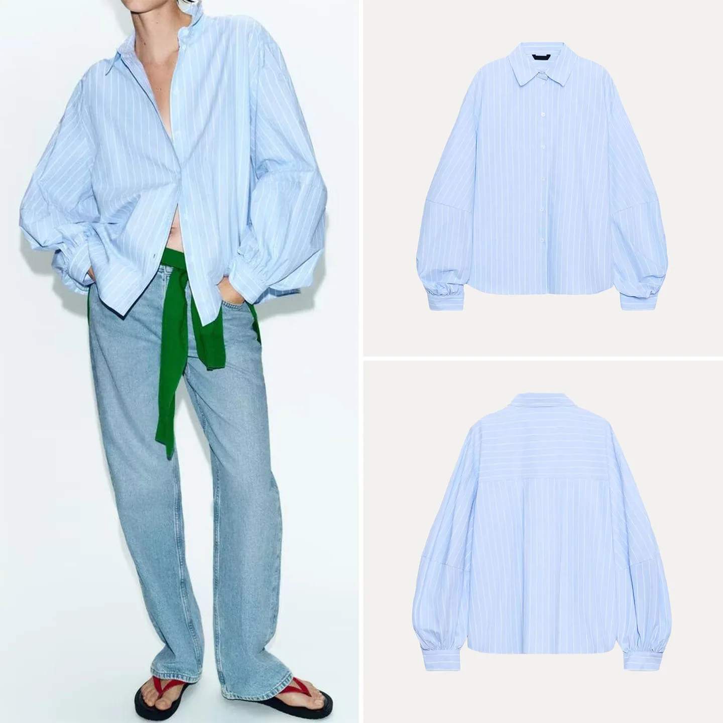 

Casual Striped Long Sleeve Bubble Shirt Women's Spring 2026 New Style Loose Fit European Style Shirt Casual Wear Zadata