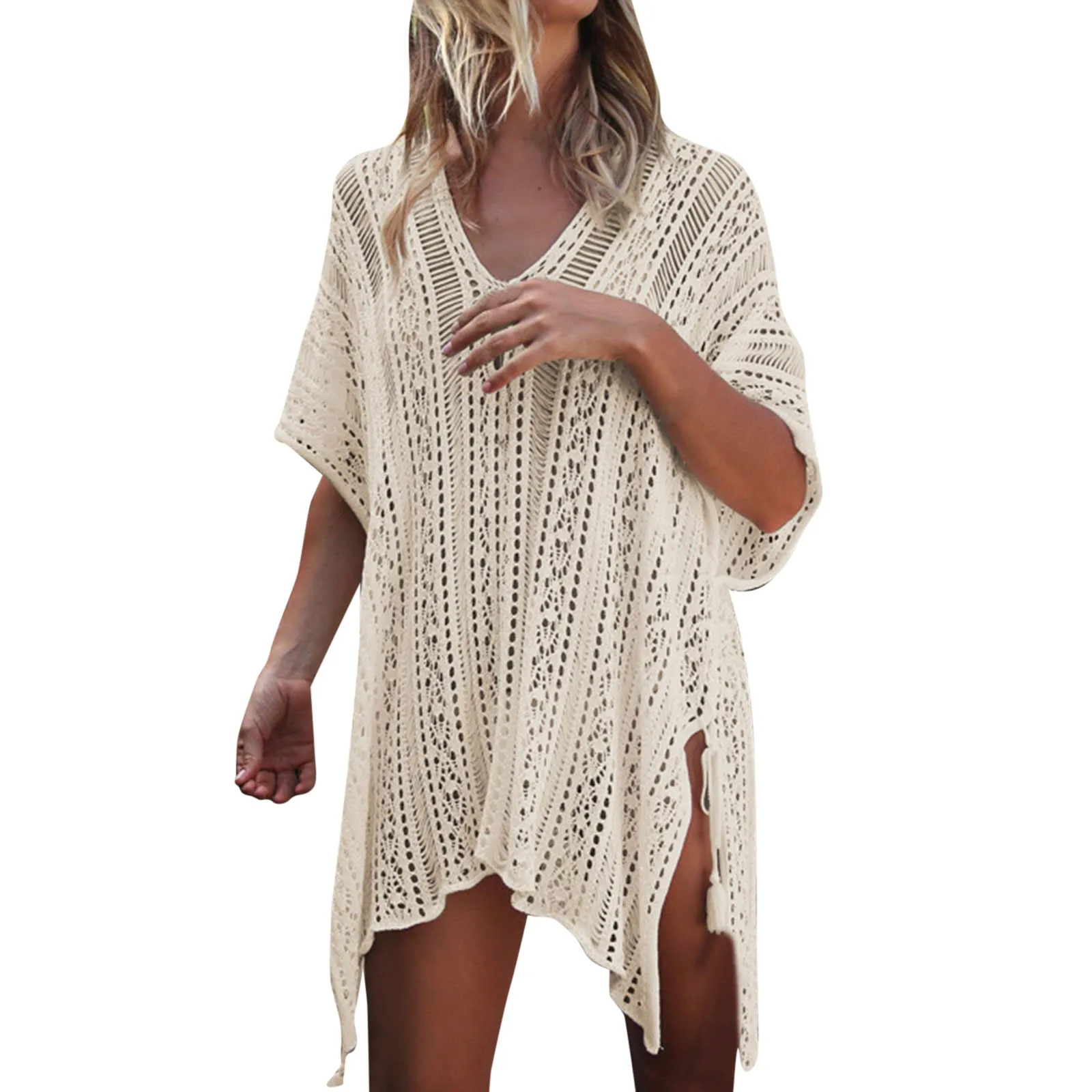 2024 Summer Women Beachwear Sexy White Crochet Tunic Beach Wrap Dress Woman Swimwear Swimsuit Cover-ups Bikini Cover Ups