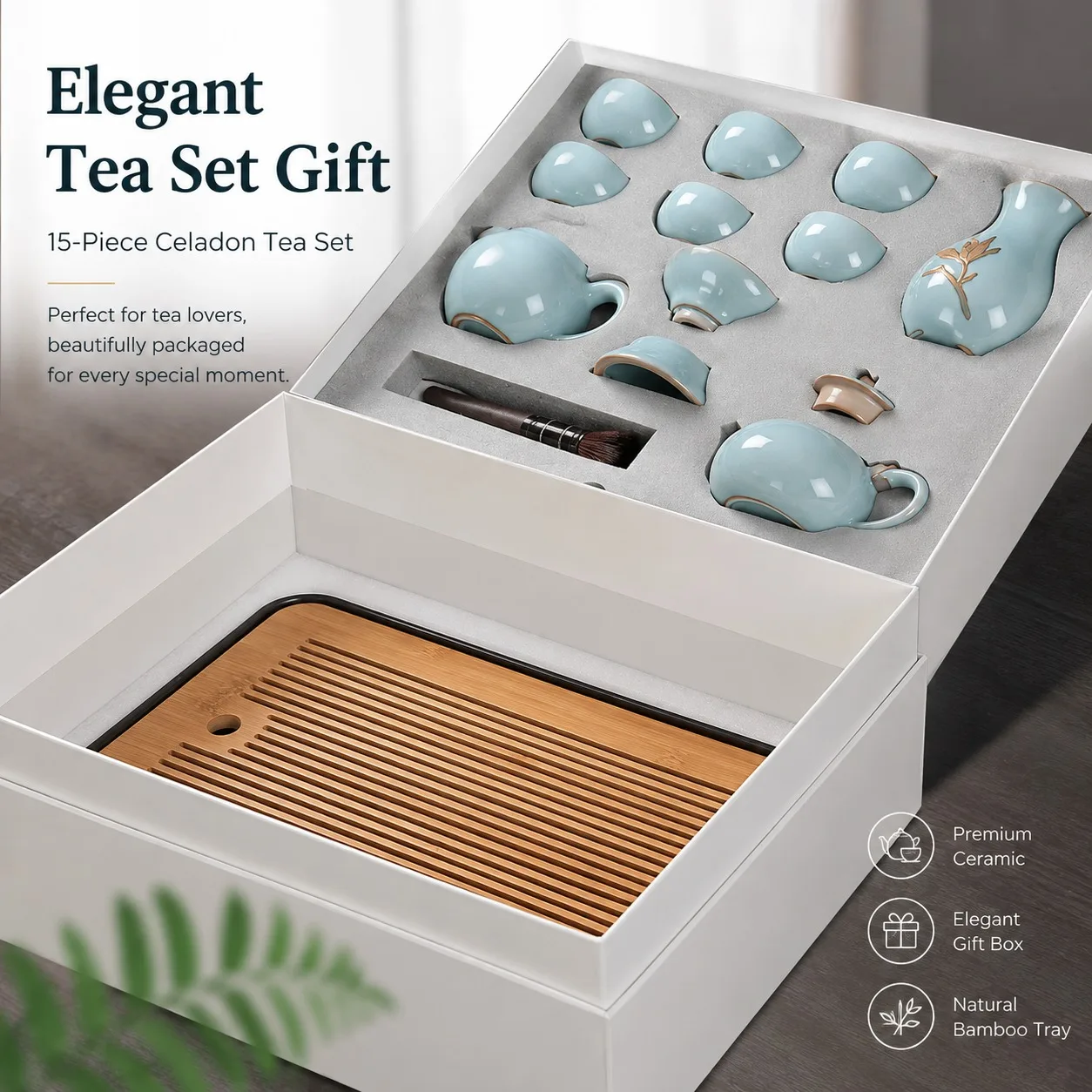 Handmade Ru Kiln-Style Ceramic Tea Set with Craquelure Glaze – Complete Gongfu Brewing Kit for Home and Office