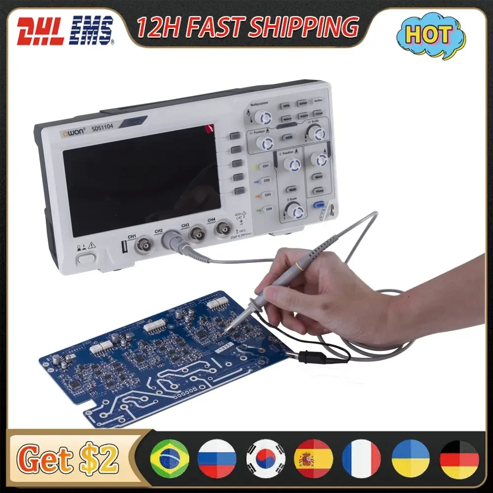 Owon Osciloscopio Digital Oscilloscope Tools SDS1022 SDS1102 SDS1202 SDS1104 1GS/s 100MHz 2CH Oscillometer Storage Oscilloscope