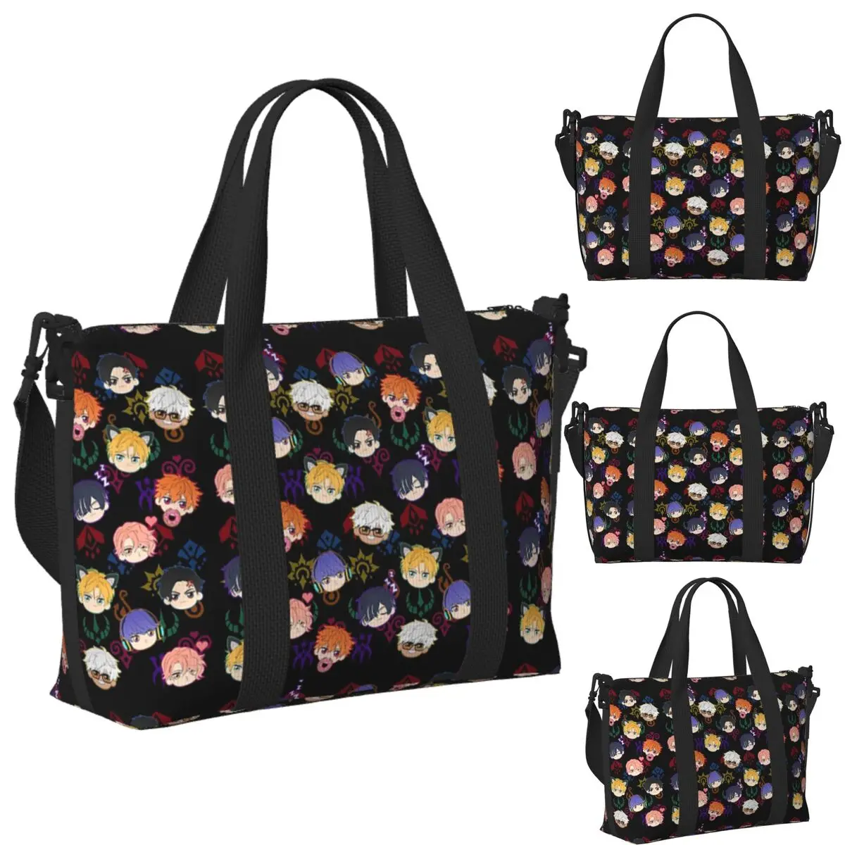 

Custom Obey Me - Demon Brothers Beach Travel Bag Large Capacity Tote Bags for Gym Sport Women Shopping Duffle Shoulder Bag