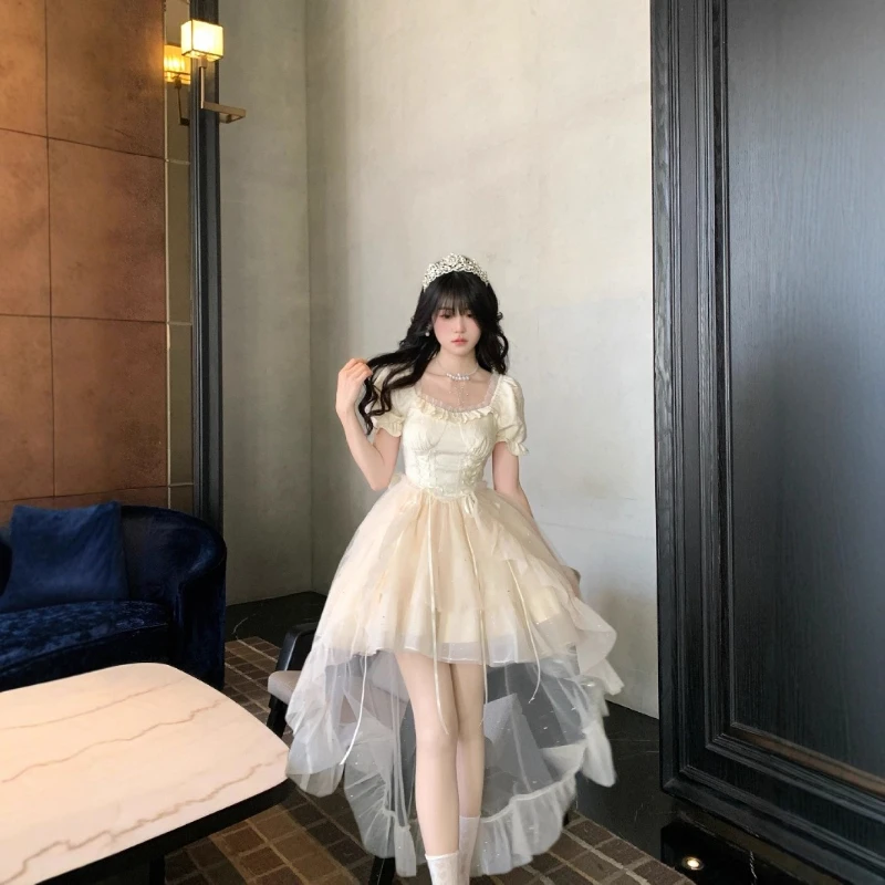 

2026 Summer New Hot Selling Large Butterfly Knot Mesh Princess Jacquard Puff Fine Sparkling Tail Dress