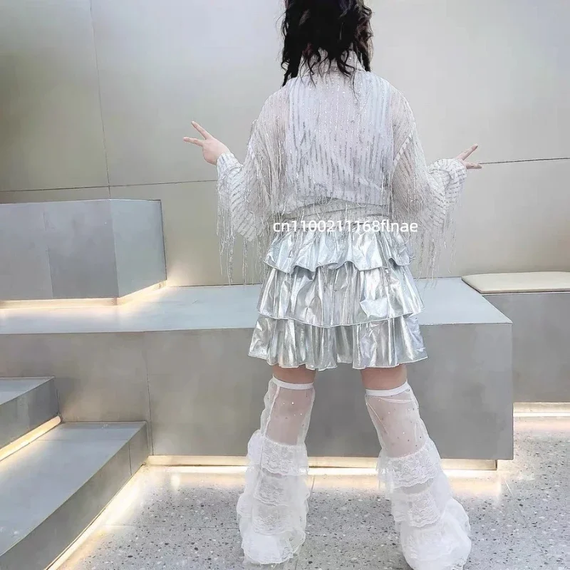 Jazz-Tanzkostüme für Mädchen, glitzernde Pailletten- und Fransenhemden für Kinder, Bühnenoutfit für Gruppenauftritte, Mädchen-Gruppen-Tanzkostüm für die Laufstegbühne. – Detail 2