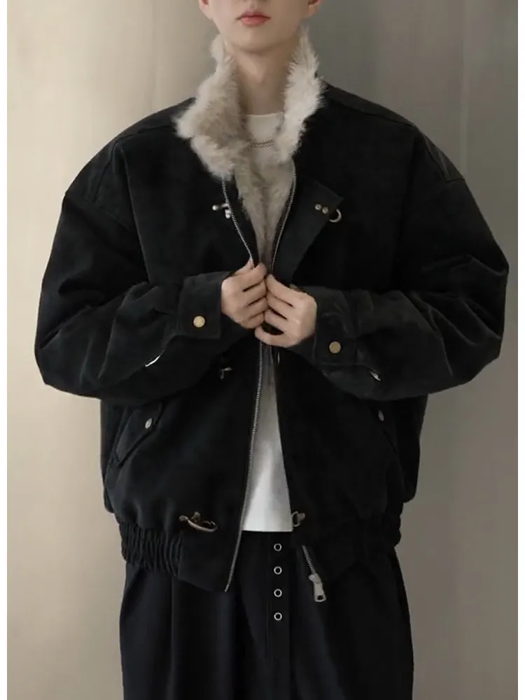 

American Sle Thiened Fce Lined Cotton Jaet Men's Winter Warm Plane Bule Cotton Coat Casual Cleanfit Long Sve