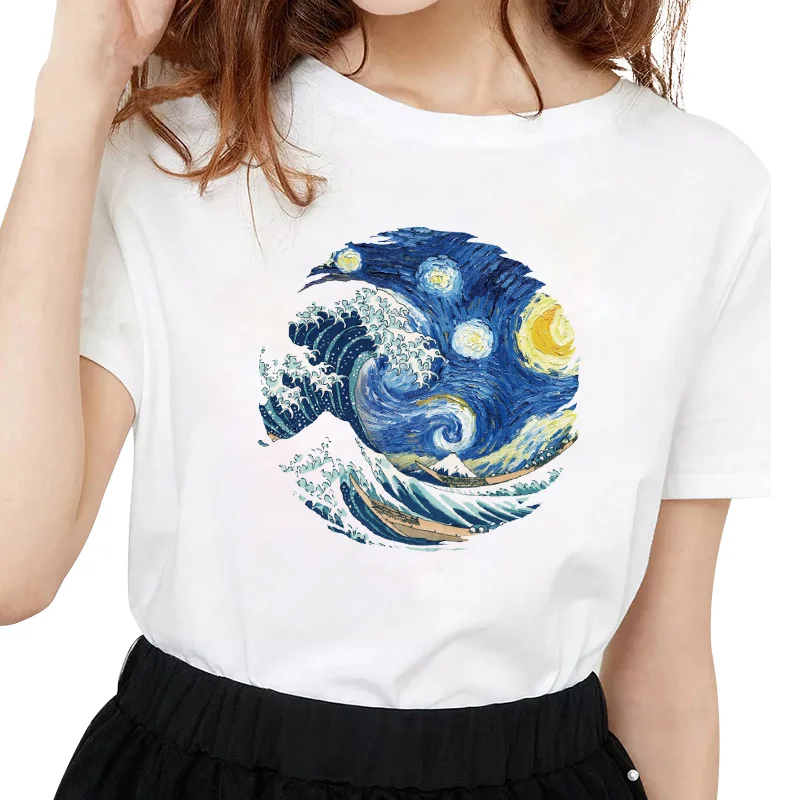 Waves Space Heat Transfer Landscape Painting Iron On Transfer DIY Ironing Thermal Stickers Patches For Clothing T Shirt Applique