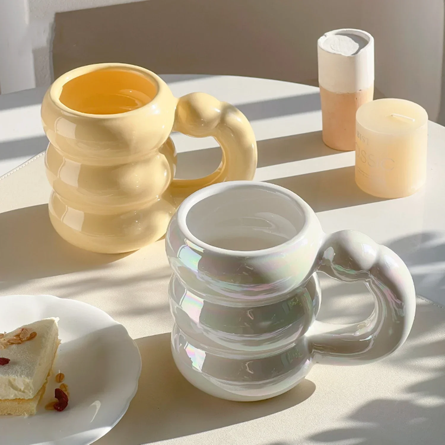 

Kawaii Circle Bubble Pearl Glaze Mug Coffee Cups Cute Ceramic Mugs, Microwave Safe, Couple Cups Milk Breakfast Juice Tea Cup