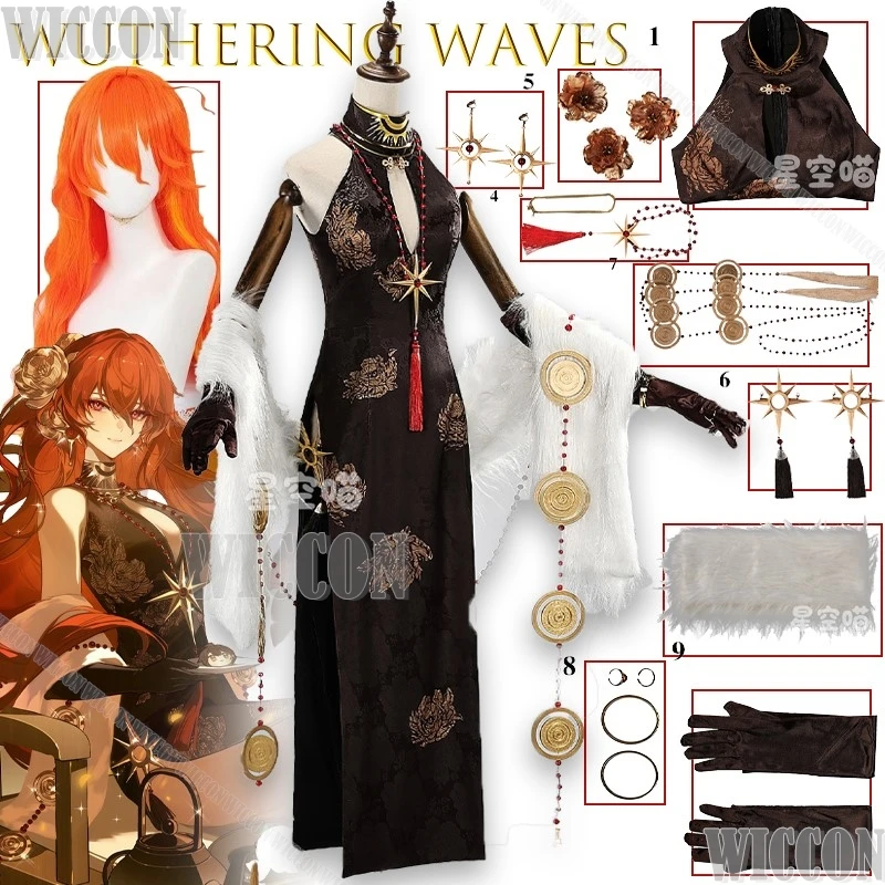 

Костюм для косплея Wuthering Waves Linkage Augusta, игровой наряд, сексуальное винтажное платье Хепберн, элегантное облегающее платье, наряд Comic Con