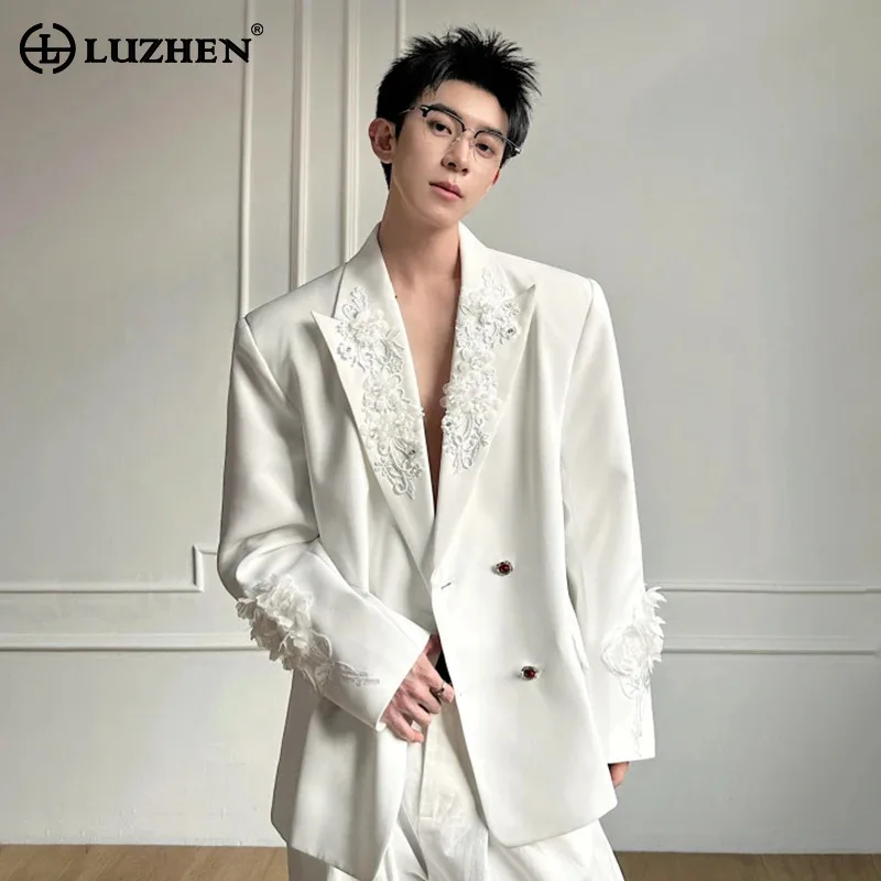 LUZHEN 2026 Spring Embroidery Pattern Patchwork Double Breasted Blazer Coat Men's Trendy Luxury Temperament Casual Jacket JY6465