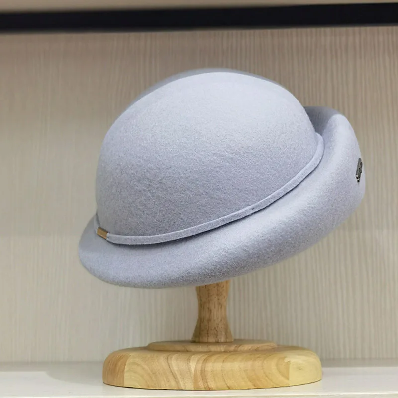 100% wełniane czapki dla kobiet francuski styl Beret kapelusz ciepła zimowa czapka typu Beanie damski impreza wyścig sukienka kapelusz do kościoła fascynator Vintage kapelusz — zdjęcie 4
