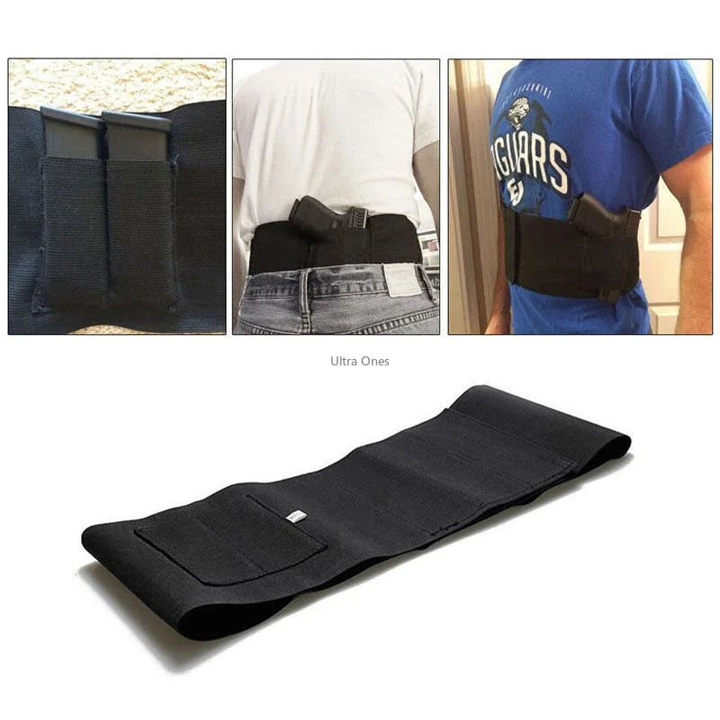 Tactical Belly Band Gun Holster for Concealed Carry Fits Gun Smith and Wesson Bodyguard, Shield, Glock 19, 17, 42, 43, P238