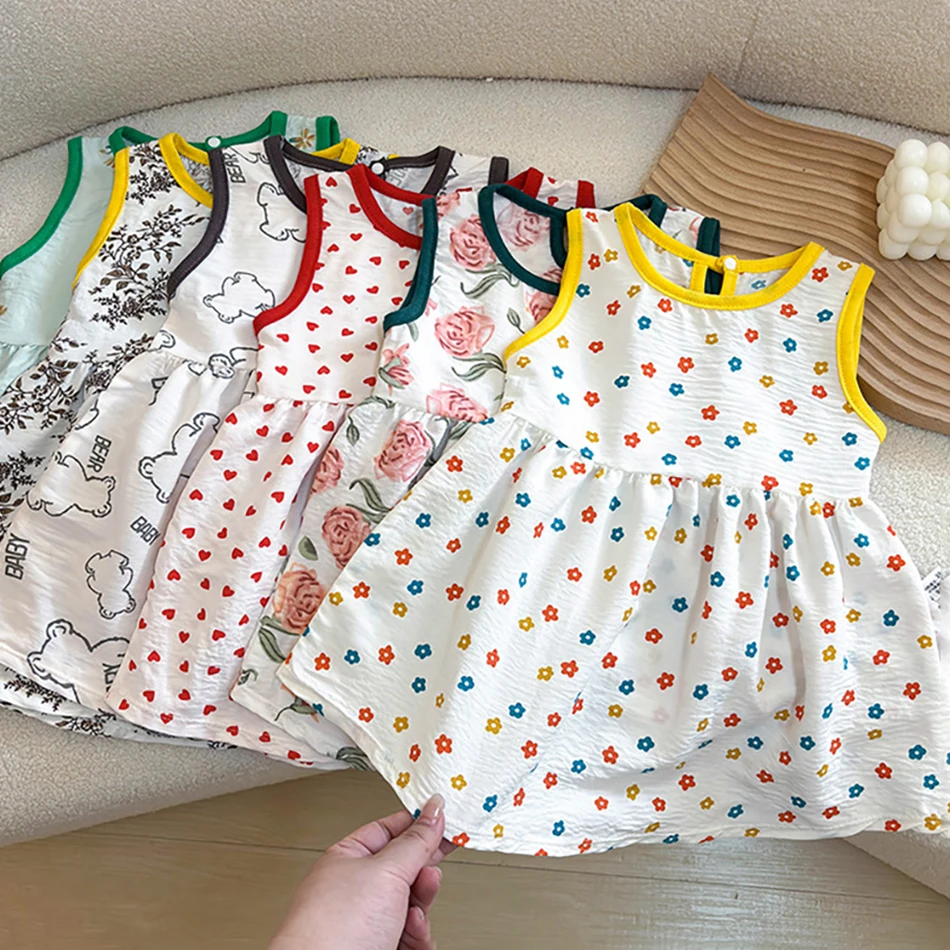 

Летнее тонкое детское платье-жилет, новинка 2023 года, корейский стиль, повседневные платья-бретельки для девочек, платье принцессы для маленьких девочек, детская юбка с цветочным принтом