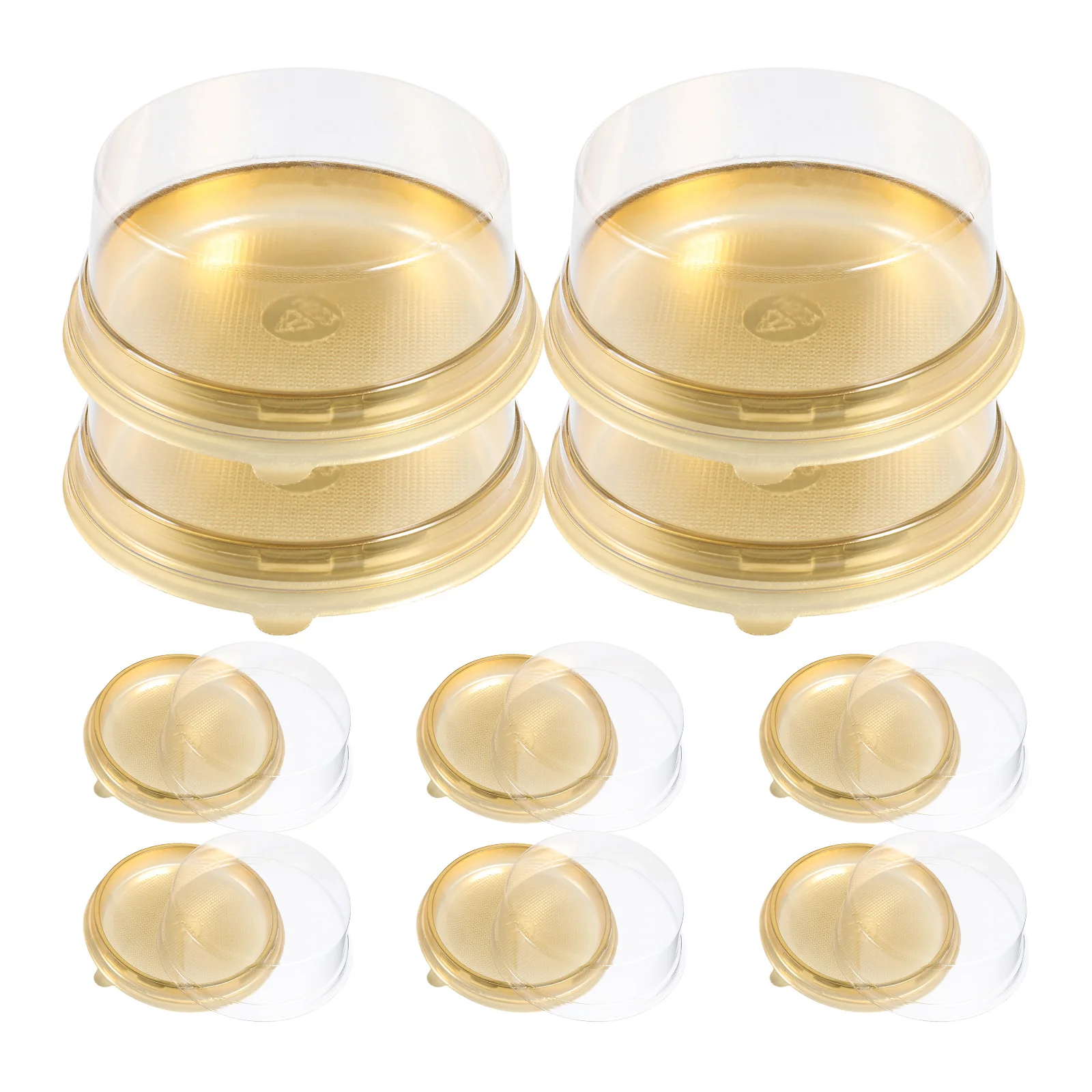 

10pcs Cake Boxes Transparent Round PET Material 10cm Golden Food Grade Portable Cake Packing Containers Display