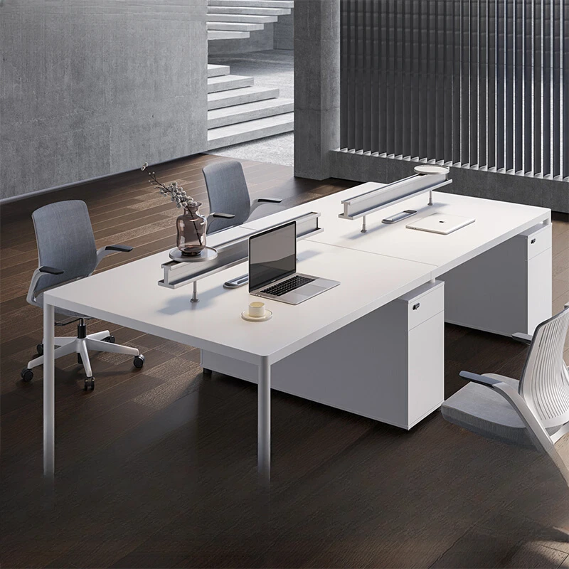 Designer desk, office staff desk, chair combination, screen workstation, four person office furniture