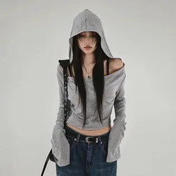 Women's New Solid Color Fashionable Hooded Long Sleeved Slim Fit Crop Top for Women