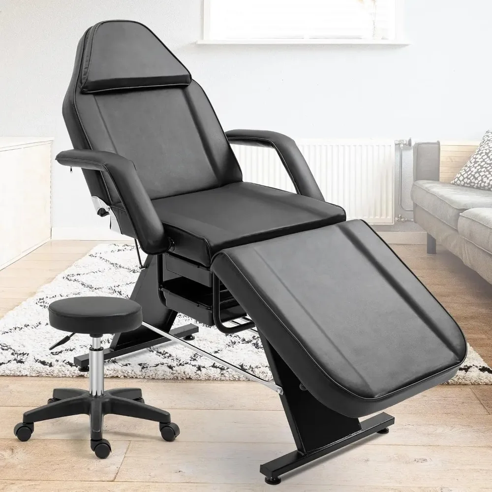 Massage Salon Tattoo Chair with Two Trays, Esthetician Bed with Hydraulic Stool,Multi-Purpose 3-Section Facial Bed, Customized