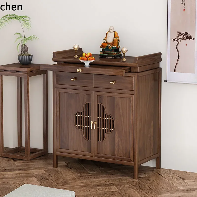 DSABlack Walnut Solid Wood God of Wealth Offering Table, Incense Table, Buddhist Altar, Modern Buddhist Hall Offering Table