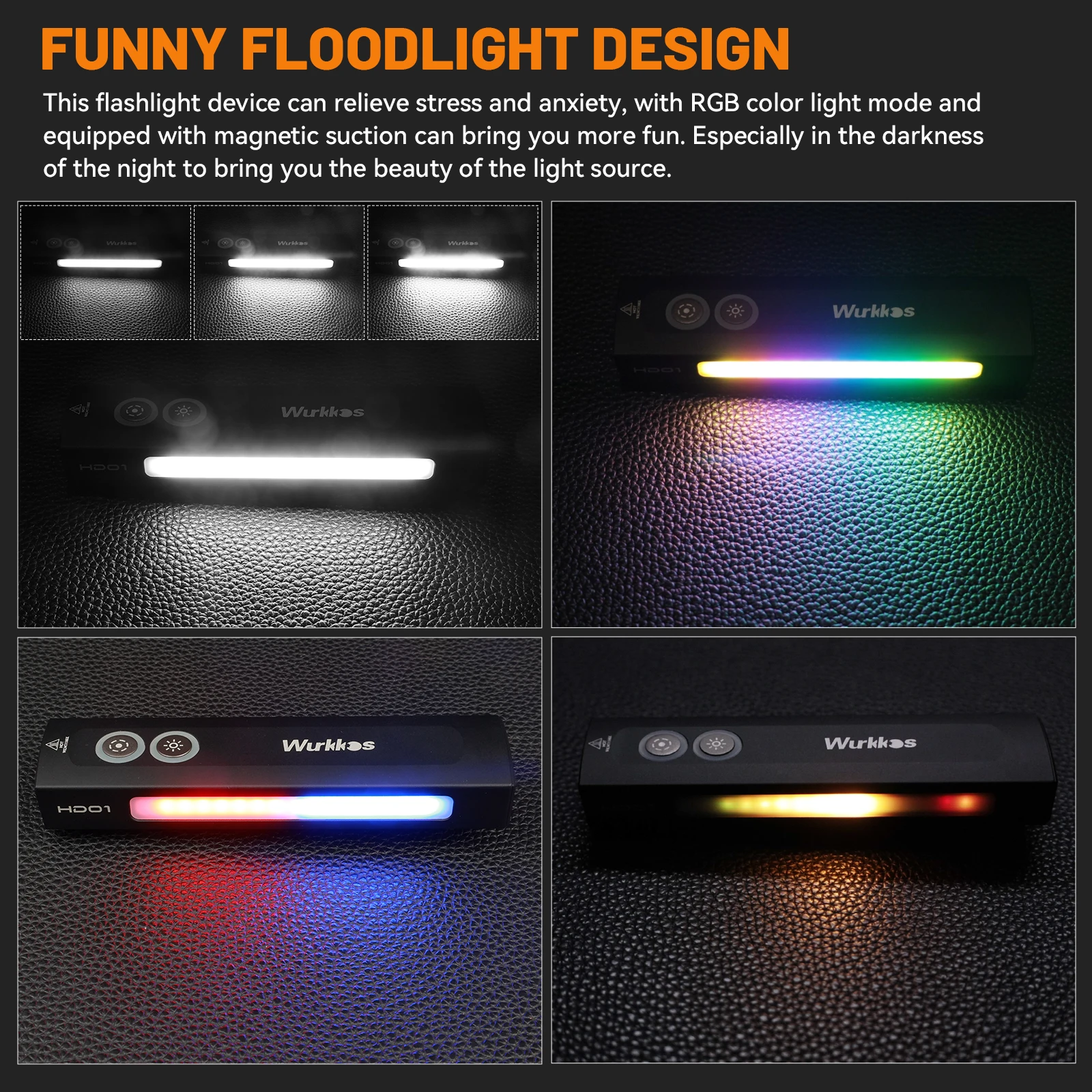 Wurkkos HD01 LED Flashlight 1200LM EDC Rechargeable Torch Green Light White Lights RGB Floodlight Magnetic Lamp for Outdoors