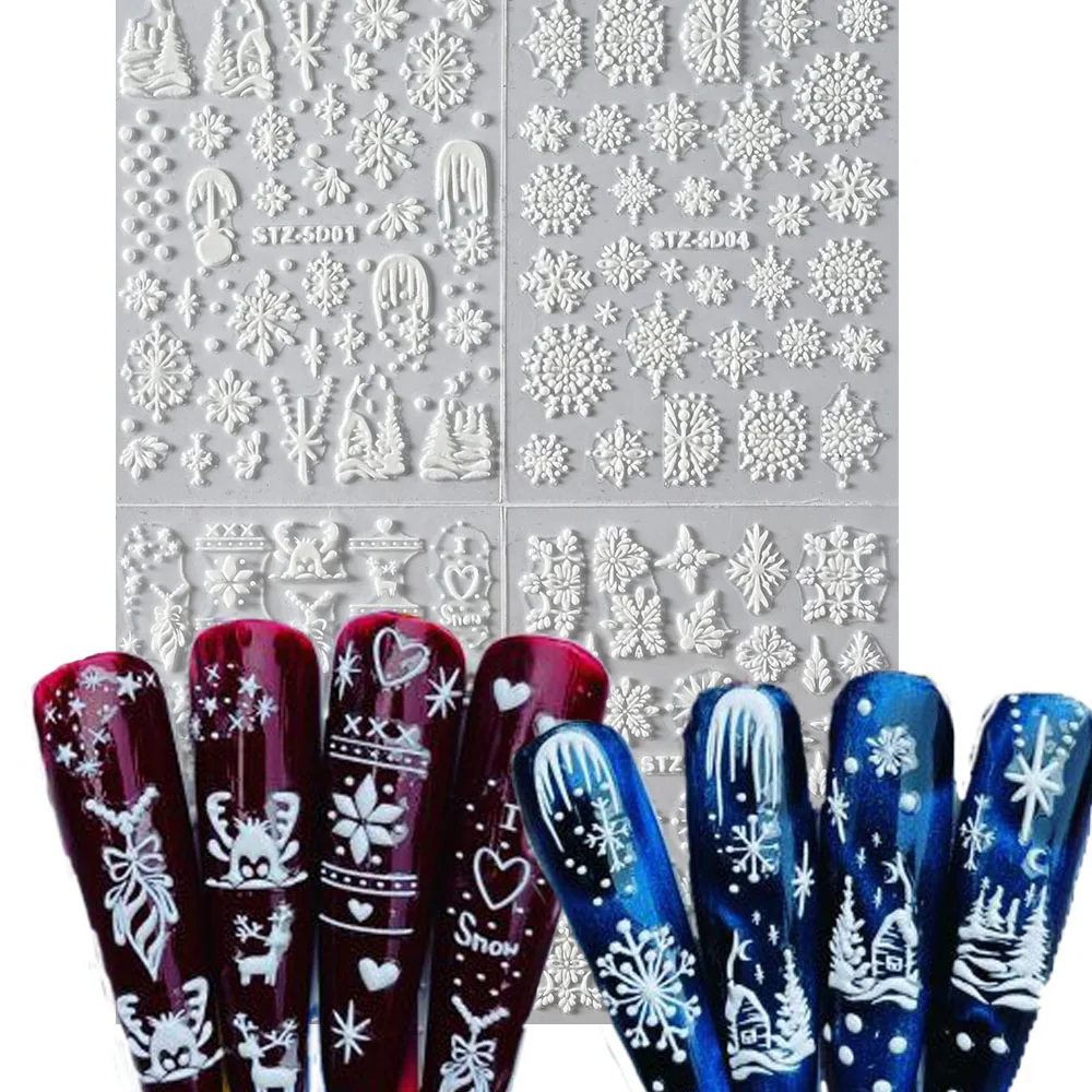 1 Stück 5D Acryl Blumen Nail Art Aufkleber geprägte Schneeflocke Nagelaufkleber Winter Urlaub Weihnachten Dekoration für DIY Maniküre