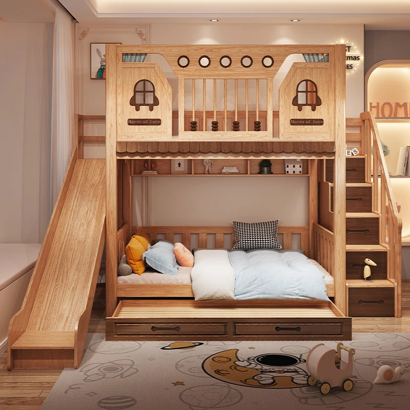 

Bed bunk Solid wood Full solid wood High and low bed Mother and child Boy duplex second floor tree house bed
