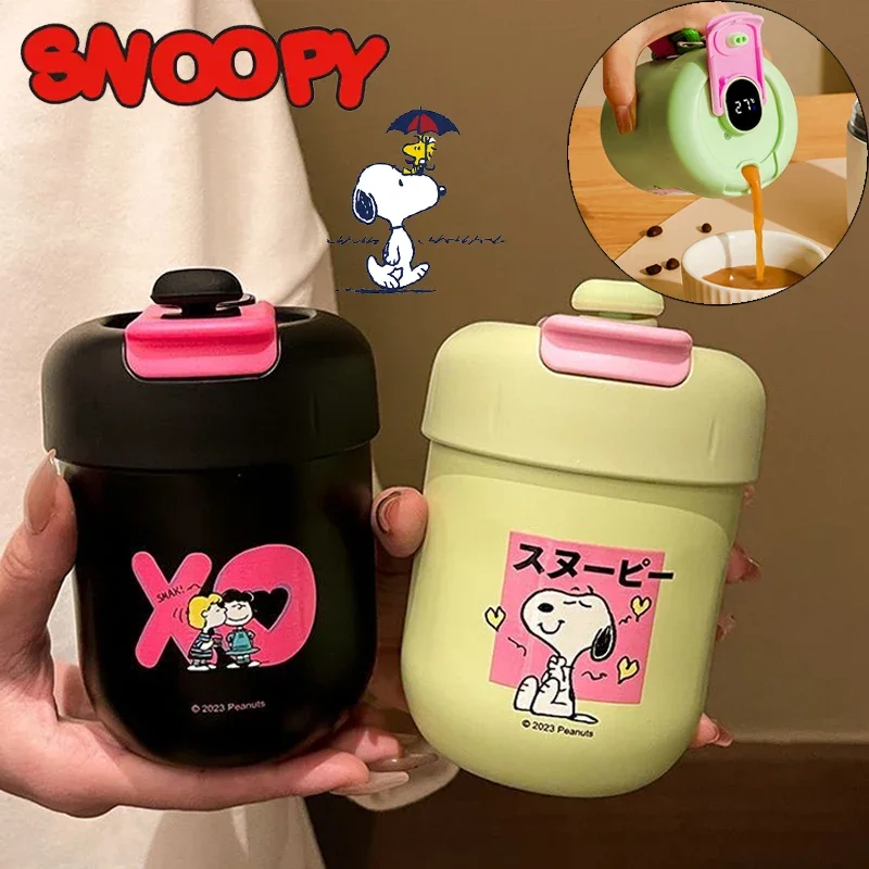 

320ML Snoopy Smart Thermos Bottle Tea Coffee Insulation Stainless Steel Cup Mini Water Bottle Led Digital Temperature Display