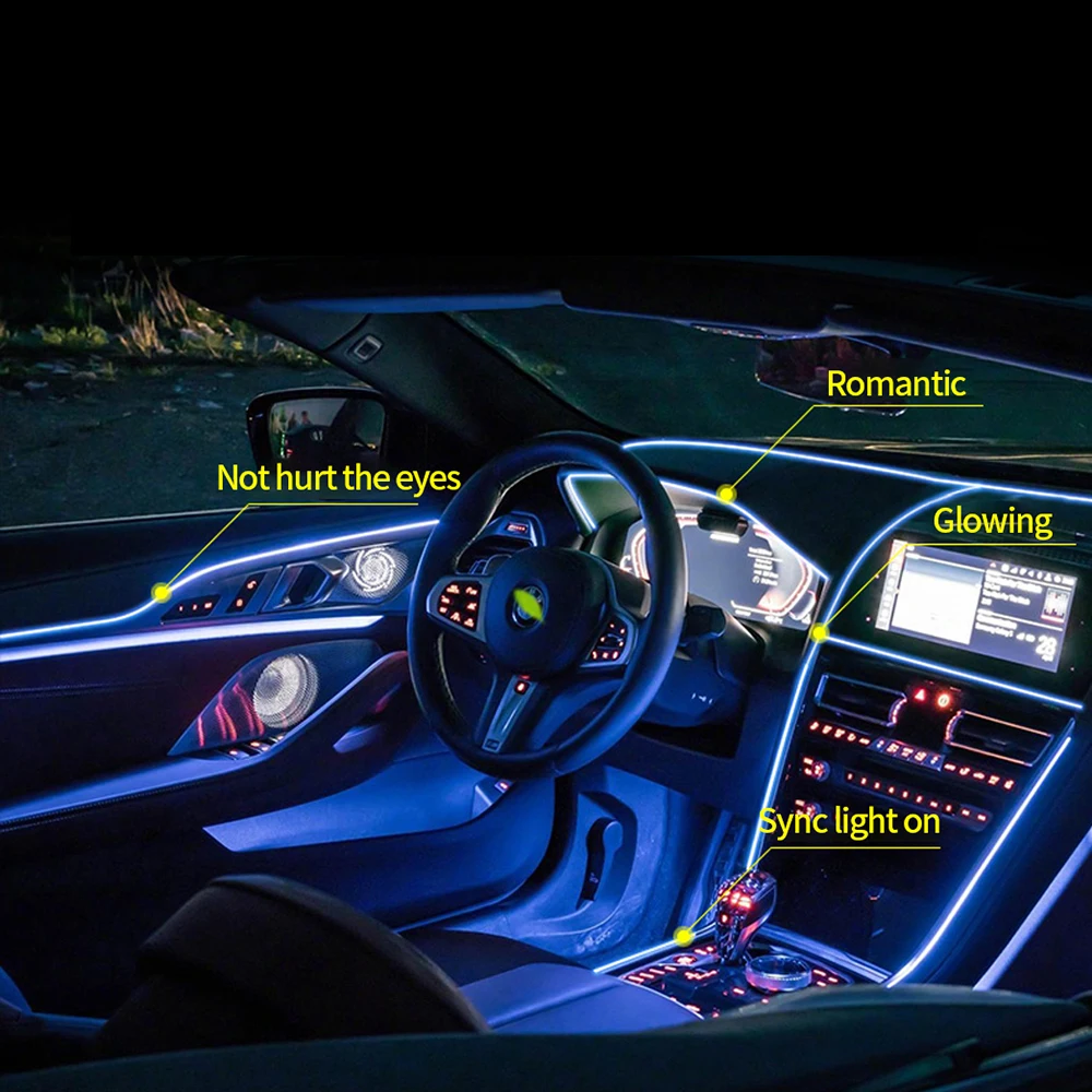 1M/2M/3M/5M Car LED Ambient Light RGB Neon Strip Dashboard Accessories Interior Decoration Atmosphere EL Lamp Line Tube With USB