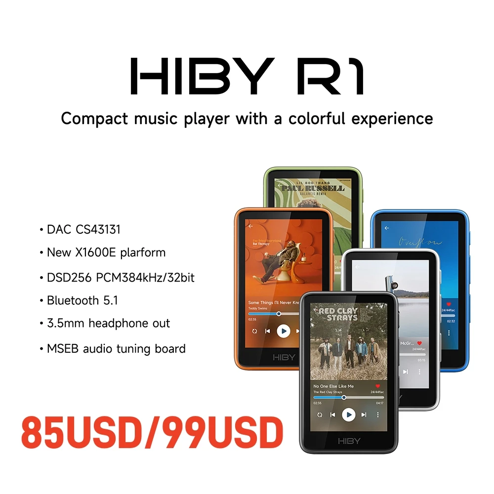 

HiBy R1 HiFi Audio Music Player MP3 USB DAC WiFi Bluetooth 5.1 DSD256 PCM384kHz/32bit X1600E CS43131 MSEB Web Radio 3.5mm Output