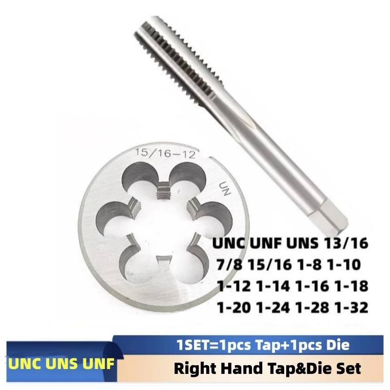 1Set American Screw Hand Tap and Die Set Fine Thread Dies Taps Suit UNC UNS UNF13/16 7/8 15/16 1-8 1-10 1-12 1-14 1-16 1-18