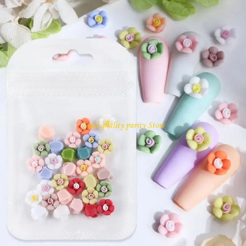 

M4YA 30 Pcs Colorful Flower Nails Art Charms Resin Floral Charms Charms Supplies for Woman Girls