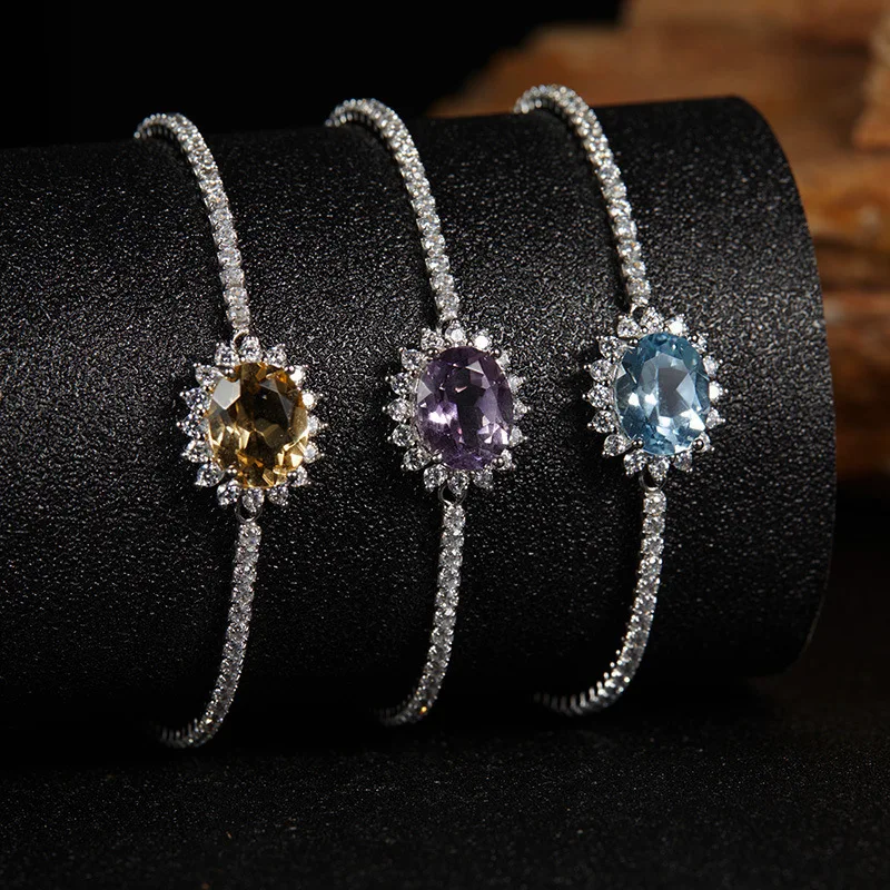 

Лидер продаж ювелирных изделийS925Стерлинговое серебро, инкрустированный натуральным топазом, аметистом, гранатом, браслетом из драгоценных камней для женщин