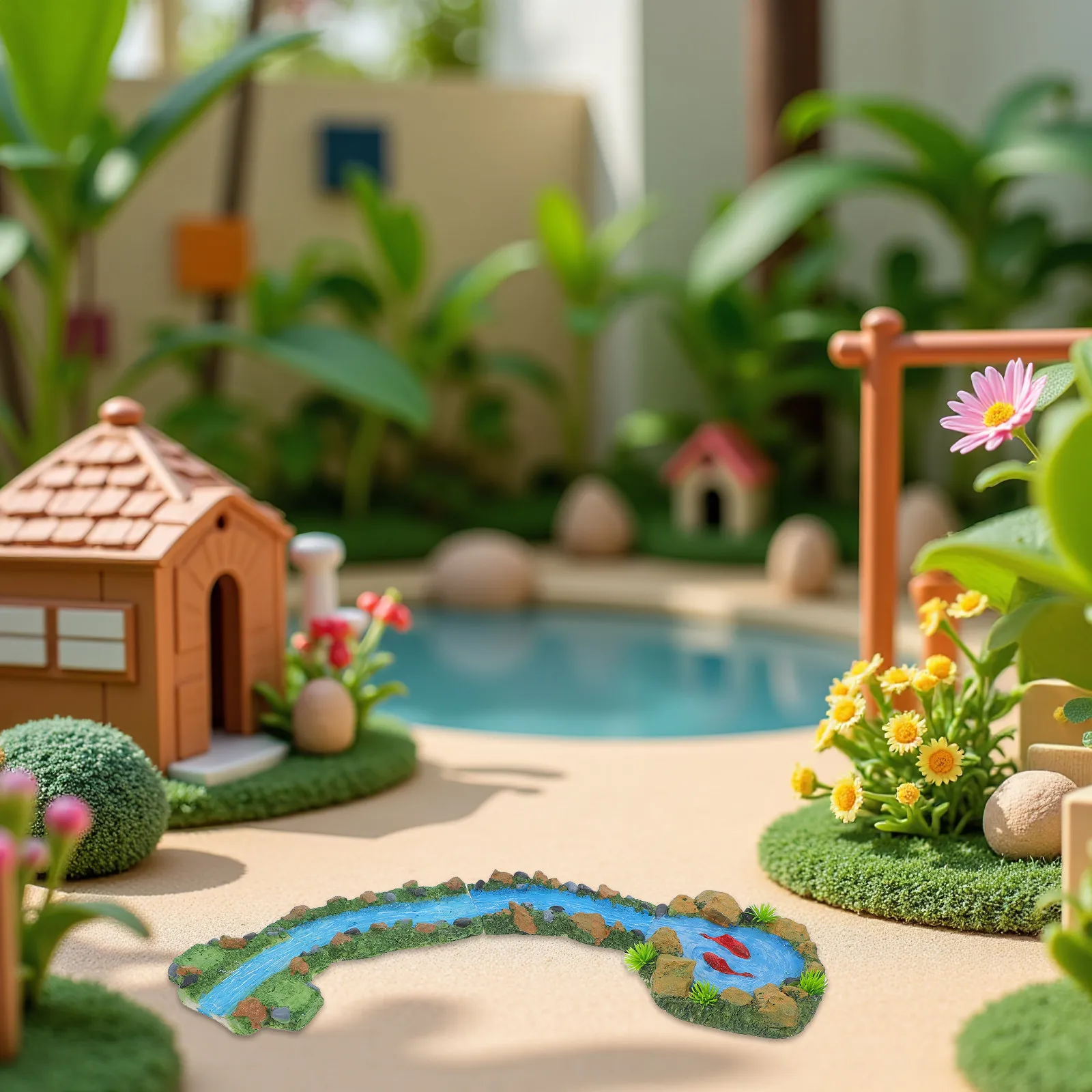 

4Pcs Moss Micro Landscape Resin Stream Set Miniature Garden Decorations Mini Water Creek Desktop Fairy Garden Scenery Terrarium