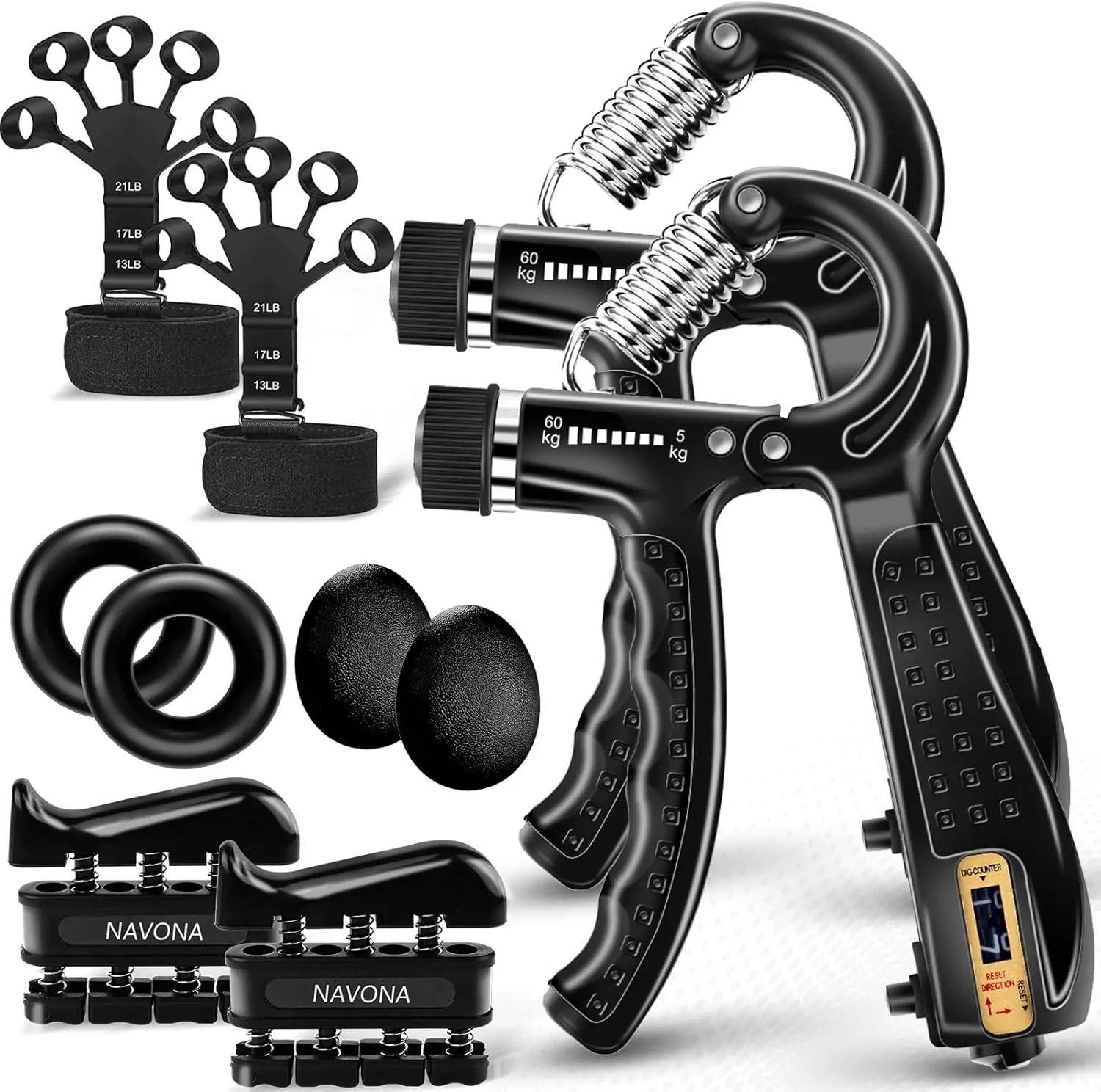 10 PCS Grip Strength Trainer Kit, Hand Gripper Strengthener, Forearm Strengthener, Finger Strengthener, Finger Exerciser, Stress