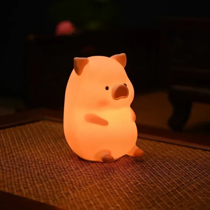 Imagem -02 - Led Silicone Mood Light com Sensor de Toque Usb Recarregável Night Lamp Lulu Pig Table Gift Decoração do Quarto Casa