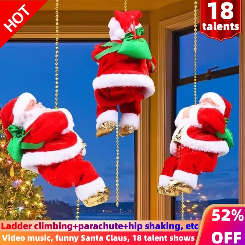 Christmas Electric Santa Claus Climbing Rope Plush Doll Creative Music Xmas Tree Decor Birthday festival Kids gifts Toys