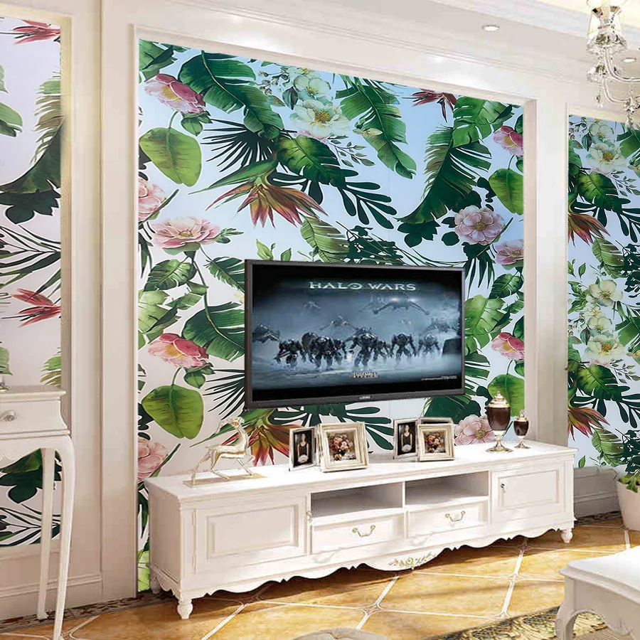 Tropical Rainforest Green Plants Flower Self Adhesive Wallpaper Restaurant Living Room Home Decoration TV Background Wallpaper