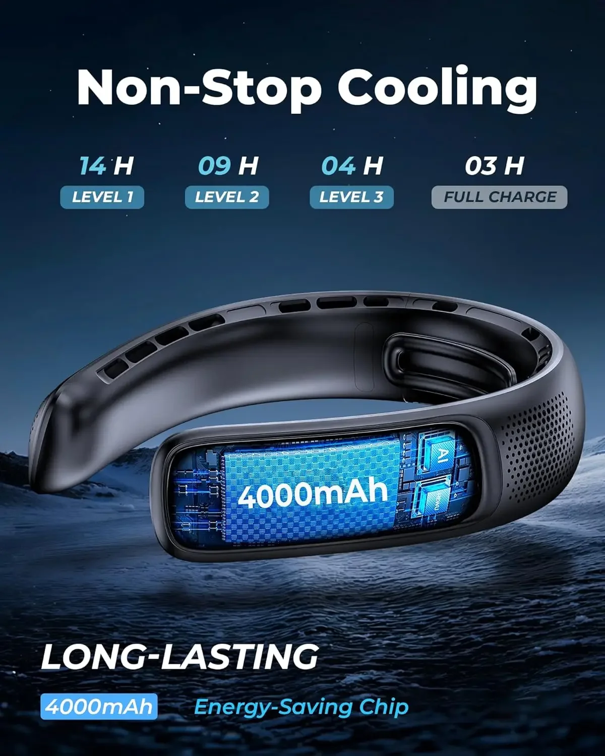 휴대용 목걸이 선풍기 냉풍 4단 터보 날개 없는 웨어러블 쿨러 개인용 선풍기 3단 속도 LED 디스플레이 4000mAh & C타입 360 °   냉각