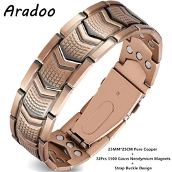 ARADOO Copper Bracelet for Men Titanium Steel 3X Strength Magnetic Premium Fold-Over Clasp Bracelets