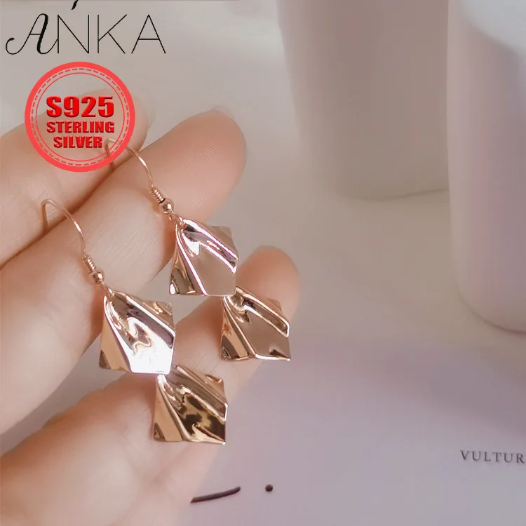 

S925 Sterling Silver Rhombus Earrings Long Geometric Dangle Earrings, Solid Silver Asymmetrical Drop Earrings rose gold earrings