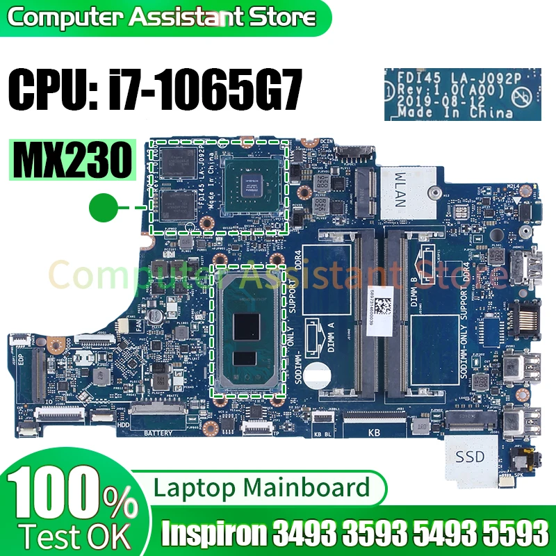 

For DELL Inspiron 3493 3593 5493 5593 Laptop Mainboard LA-J092P 0YCVH6 005KXR i7-1065G7 Notebook Motherboard