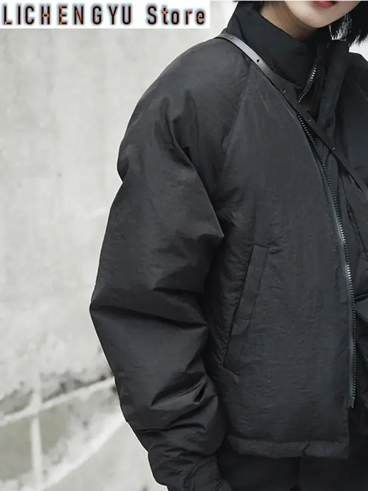 New Spring Stand Collar Black Single Pocket Stitch Large Size Warm Cotton-padded Coat Women Jacket Fashion