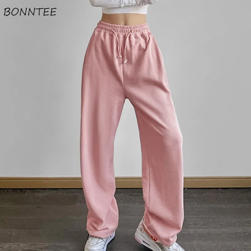 

European Style Pants for Women Fashion Elastic Waist Solid Cool Girls Clothing Autumn All-match College Students Loose Casual