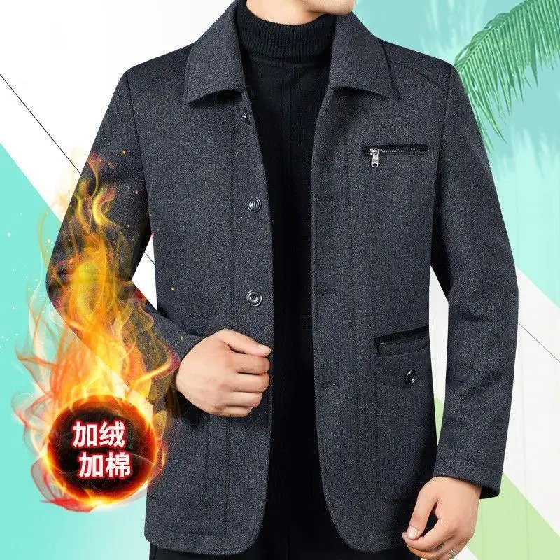 

2026 Мужская повседневная куртка из флиса, лацкана, шерсти, осень и зима