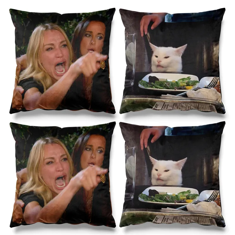 

Gaslight Gatekeep Girlboss Set of 4 Woman Yelling At A Cat Throw Pillow Cushion Covers Cases Pillowcases for Couch 45cm x 45cm