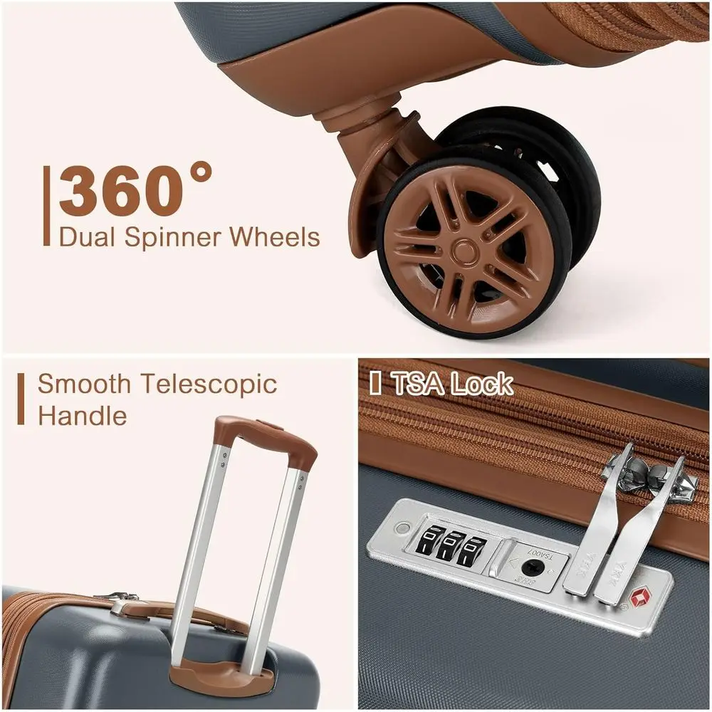 24 mala giratória expansível cinza-marrom: média, TSA-Lock, ABS + PC, leve e grande capacidade