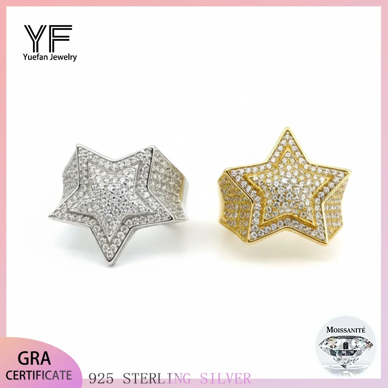 

Certified all-moissanite wedding ring, men's diamond 925 sterling silver men's diamond hip-hop jewelry gift