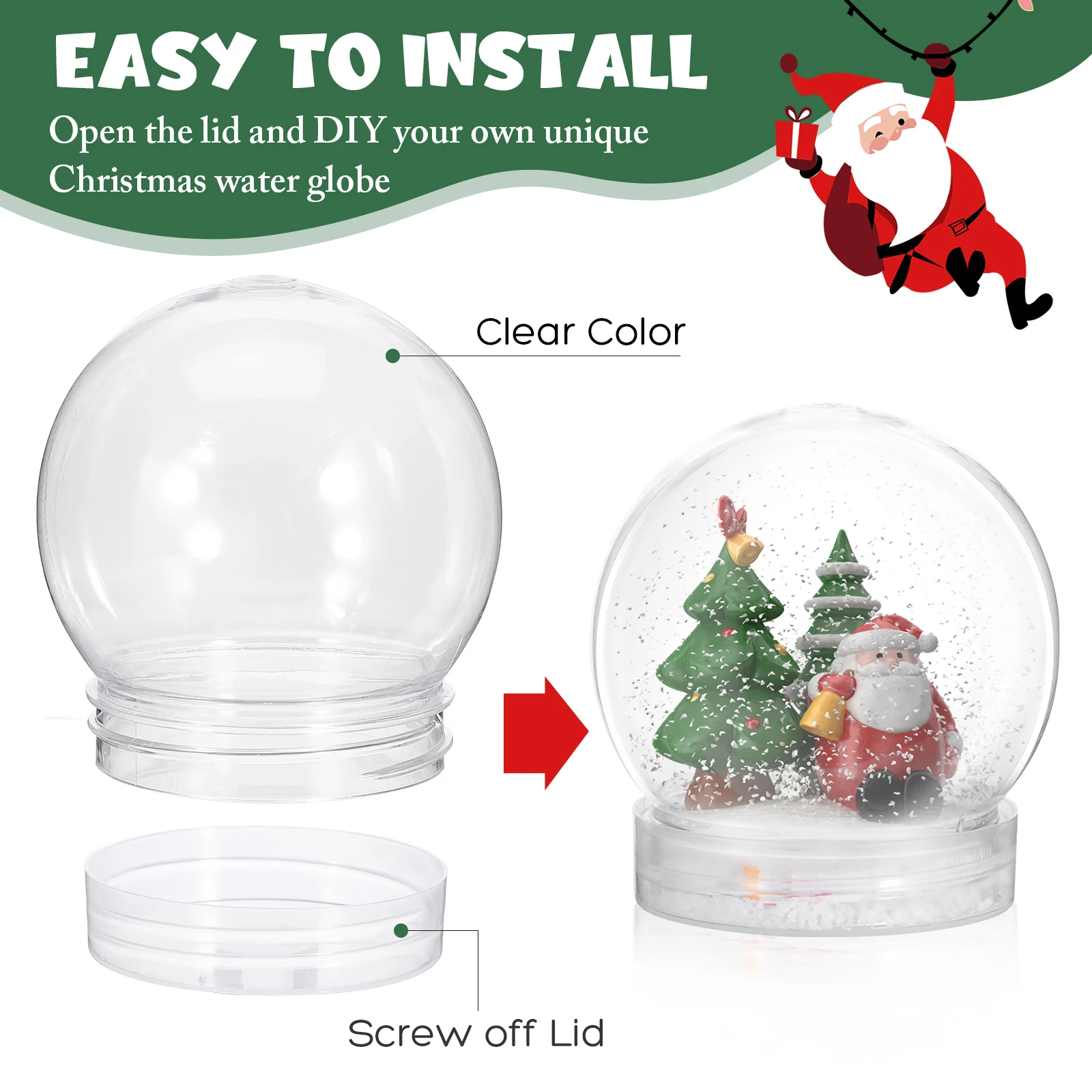 10pcs Globe Snow Water Globes with Screw Off Cap Empty Snow Globe Making Props Empty Fillable Christmas Party Display Favor