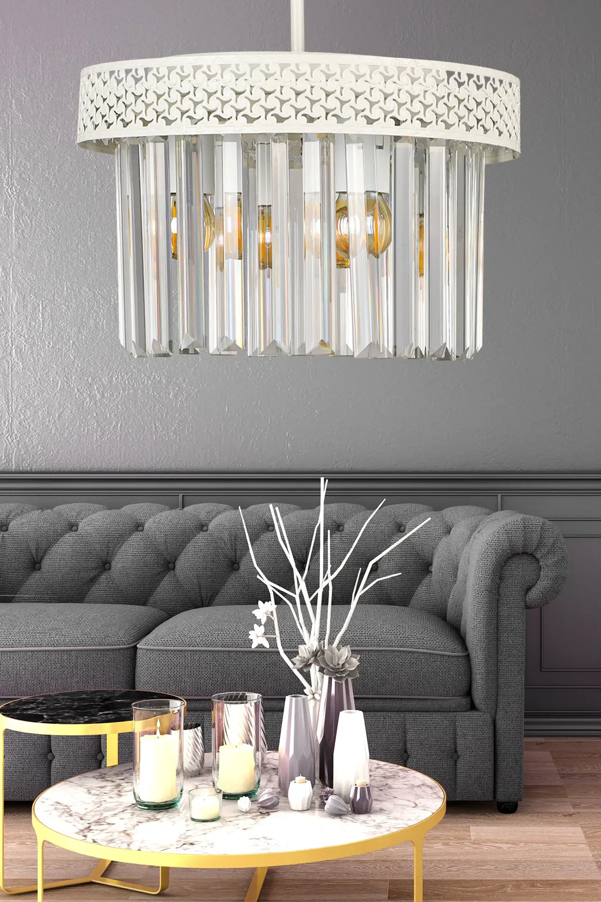 

Triple White Luxury Crystal Stone Chandelier