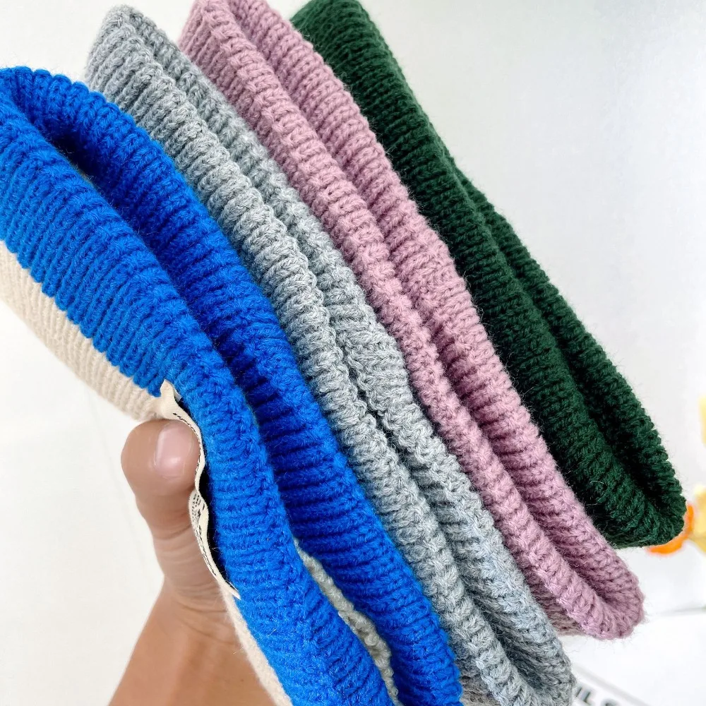 عصابة رأس محبوكة قابلة للتمدد ناعمة واسعة للتمرين، عصابة رأس من غزل الصوف بألوان متباينة للأولاد