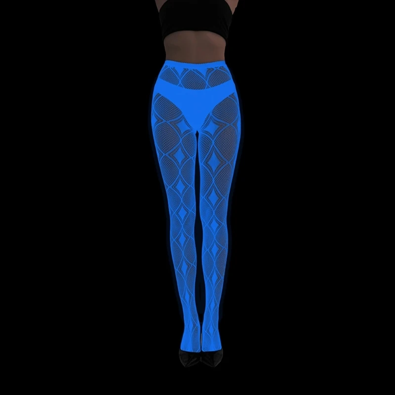 Blue Light Fishnet Stocking for Women Halloween Luminously Mesh Tights Pantyhose