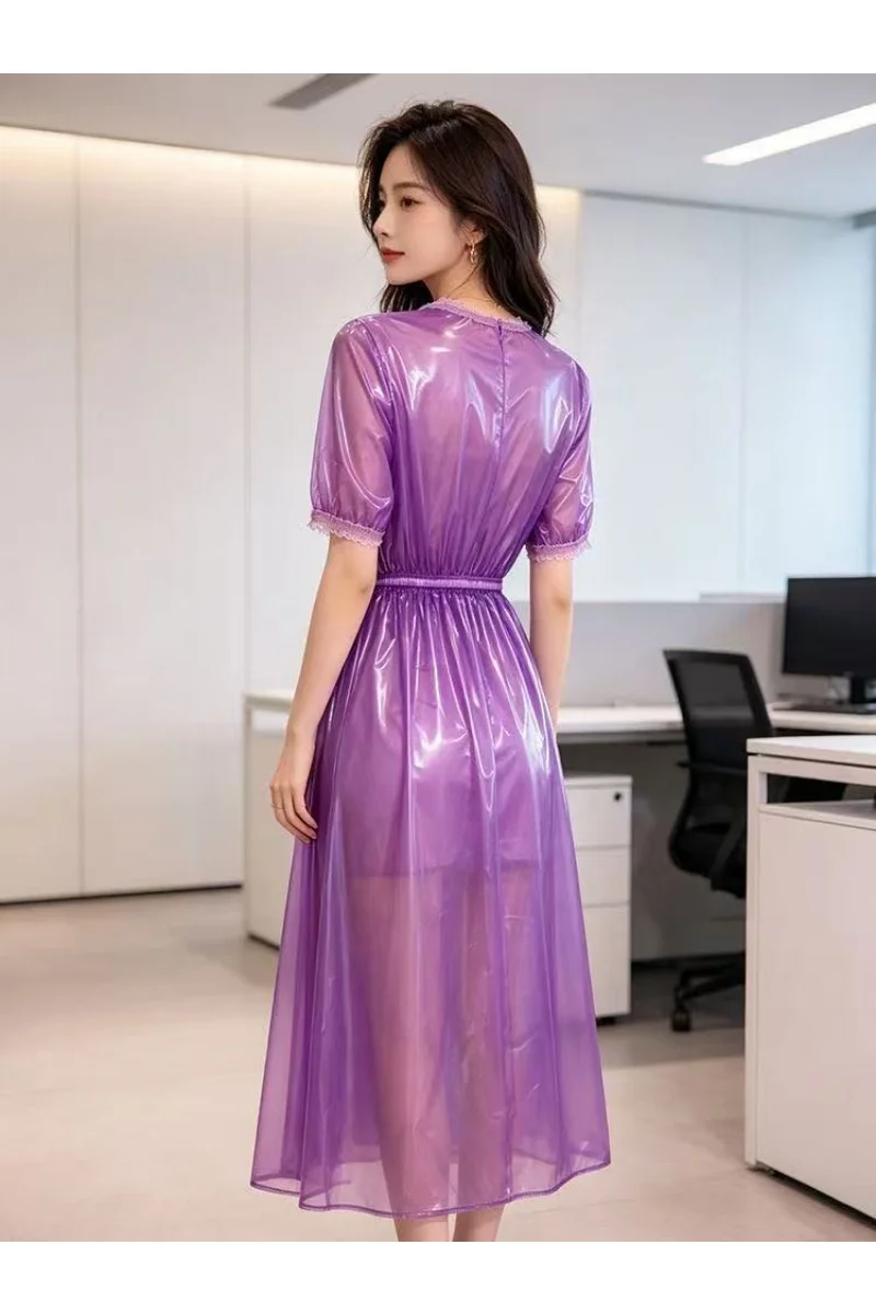 PVC-Spitzenhals Glänzendes Langes Regenkleid Durchsichtiges Design Outdoor-Regenkleidung Erwachsenen-Party-Cosplay Bühnenkostüm 2026 – Detail 3